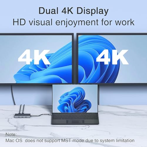 USB C Docking Station Dual Monitor for HP,Laptop Docking Station 3 Monitors | USB C Hub Quad Display USB C Adapter to 4K HDMI+DP+VGA,3USB 2.0,PD,USB C Dock Dongle 8 in 1 Computer Docking Station for Dell
