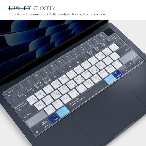 Keyboard Cover Compatible with MacBook Air 13.6 M2 M3 M4 M5 A2681 A3113 A3240 A3449 2022 2023 2024 2025 2026, MacBook Air 13.6" M2 M3 M4 M5 Chip Mac OS X Shortcut Hotkey Keyboard Skin Protector - Blue - size: MacBook Air 13" A2681 (2022+)