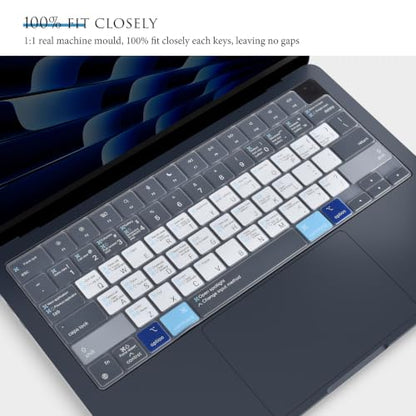 Keyboard Cover Compatible with MacBook Air 13.6 M2 M3 M4 M5 A2681 A3113 A3240 A3449 2022 2023 2024 2025 2026, MacBook Air 13.6" M2 M3 M4 M5 Chip Mac OS X Shortcut Hotkey Keyboard Skin Protector - Blue - size: MacBook Air 13" A2681 (2022+)