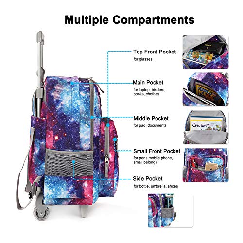 Tilami Rolling Backpack 18 inch Double Handle Wheeled Boys Girls Travel School Children Luggage Toddler Trip - color: Galaxy Black