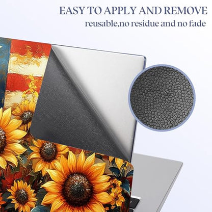Universal Laptop Skin Sticker Decal,15.6 Inch Laptop Vinyl Cover for 13" 14" 15.6" Laptop,Scratch-Resistant Waterproof Protector Wrap,Reusable with Wrist Pads,Sunflower Field American Flag - color: Sunflower Field American Flag