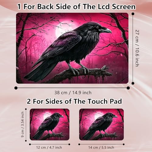 Laptop Skin Sticker Decal 12" 13" 13.3" 14" 15" 15.6",Waterproof Scratch Resistant Vinyl,Reusable Easy to Apply,for MacBook HP Dell Notebooks Netbooks Laptop,2 Wrist Pads,Cute Crow Pink - color: Cute Crow Pink
