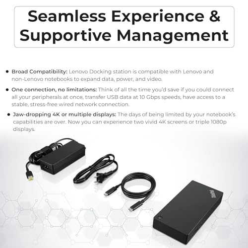 Lenovo 40AS0090US Thinkpad Docking Station Gen 2 - Supports 4K Display, 1 Year Warranty, Lenovo Docking Station with 90W Adapter, HDMI, USB-C, DisplayPort Cables - USB-C Thunderbolt 3 Dock (Renewed) - style: 40AS0090US