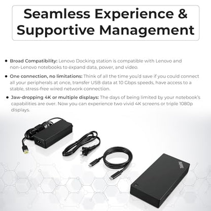 Lenovo 40AS0090US Thinkpad Docking Station Gen 2 - Supports 4K Display, 1 Year Warranty, Lenovo Docking Station with 90W Adapter, HDMI, USB-C, DisplayPort Cables - USB-C Thunderbolt 3 Dock (Renewed) - style: 40AS0090US
