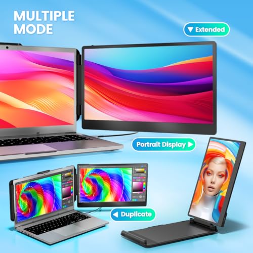Cenerius 14" Laptop Screen Extender, FHD 1080P IPS Portable Monitor for Laptop, Dual Screen Monitor Extender Compatible with 13"-17" Laptops, HDMI/USB-A/USB-C Plug-Play for Windows, Mac, Android - size: 1080P-Dual-14"