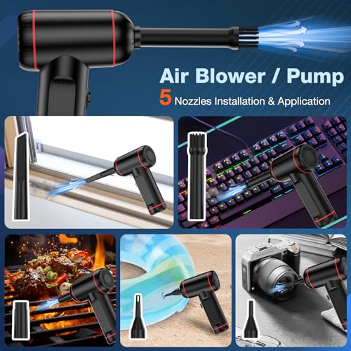 Compressed Air Duster, Cordless Air Blower & Hand Pump Car Vacuum Cleaner Portable Rechargeable Mini Handheld Computer Keyboard Duster Cleaner(Black)