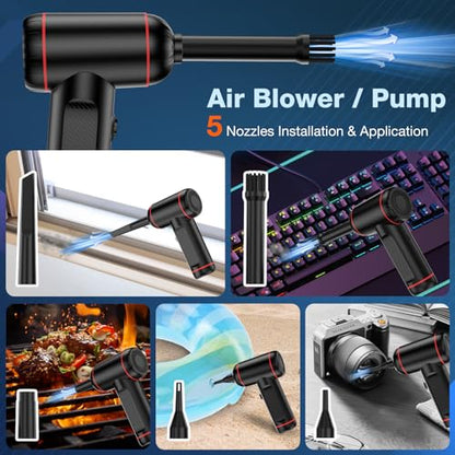 Compressed Air Duster, Cordless Air Blower & Hand Pump Car Vacuum Cleaner Portable Rechargeable Mini Handheld Computer Keyboard Duster Cleaner(Black)
