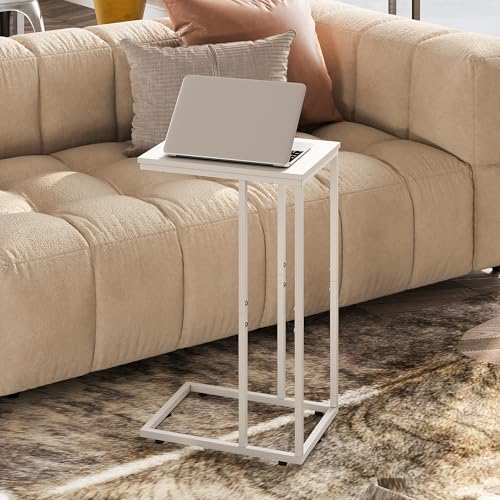 WLIVE Side Table, C Shaped End Table for Couch, Sofa and Bed, Large Desktop C Table for Living Room, Bedroom, Creamy White - color: White