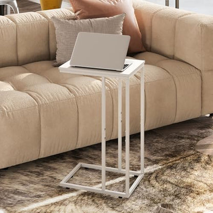 WLIVE Side Table, C Shaped End Table for Couch, Sofa and Bed, Large Desktop C Table for Living Room, Bedroom, Creamy White - color: White