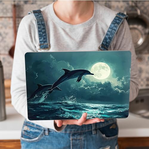 Universal Laptop Skin Sticker with 2 Wrist Pad Skins, Waterproof Scratch Resistant Vinyl Laptop Cover Decal, Cut to Fit for 11–15.6 Inch MacBook HP Dell Lenovo, Dolphins - color: Dolphin