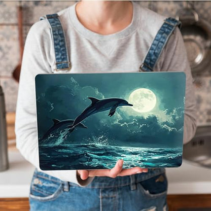 Universal Laptop Skin Sticker with 2 Wrist Pad Skins, Waterproof Scratch Resistant Vinyl Laptop Cover Decal, Cut to Fit for 11–15.6 Inch MacBook HP Dell Lenovo, Dolphins - color: Dolphin