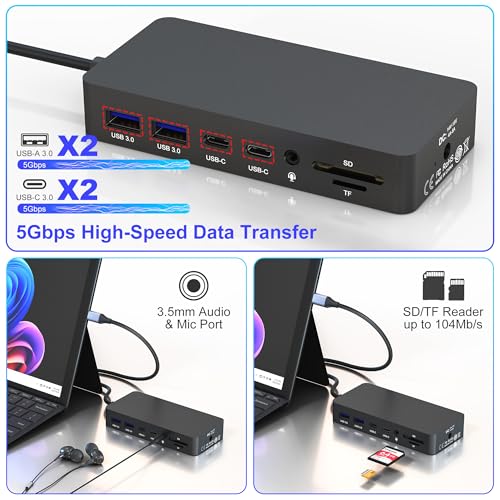 Surface Thunderbolt 4 Docking Station 12-in-1, 120W Fast Charging Surface Pro Dock, Triple Display 4K@60Hz for Surface Pro 12/11/10/9/8/7/7+, Surface Laptop/Go/Book, Gigabit Ethernet SD/TF Card Reader