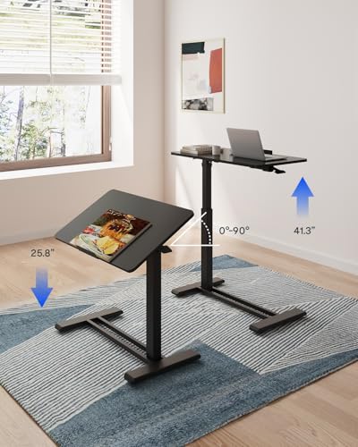 FLEXISPOT H7 PRO 90° Tiltable Mobile Overbed Table with Pneumatic Lift,32'' | Full foldable bedside table with adjustable desktop for laptop, Rolling Computer Cart and bed sofa.31.5" W x 17.7" D,Black - color: Black, size: 32x18