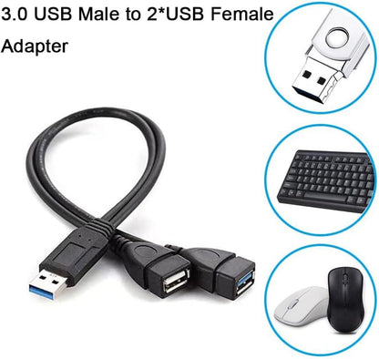 Eanetf USB 3.0 Female to Dual USB Male Splitter Cable, 2 Pack | USB 3.0 female + USB 2.0 female splitter, 2 pack, 1ft cable, For U-disk/hard drive/network card, USB 3.0 only for 3.0 devices
