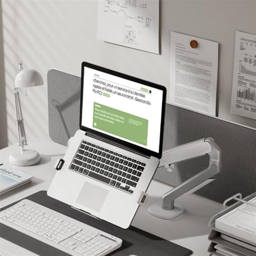 Monitor Arm Gas 2 in 1 Laptop Desk Mount with Tray for 17-32" Monitor and 12-17" Laptop, Holds 19.8 lbs, Fully Adjustable Laptop Desk Arm with Clamp/Grommet Base Monitor Desk Mount