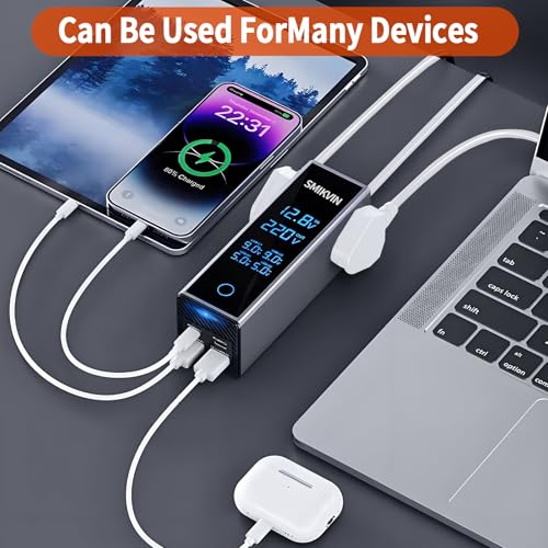 300W Car Power Inverter - 12V to 110V AC Converter with 2 AC Outlets & 4 USB Ports (2 PD 36W + 2 QC3.0 30W), Voltage Display, Cooling Fan for Laptop/CPAP/Travel
