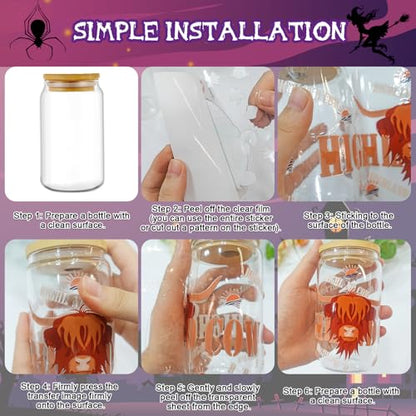 Rngmsi UV DTF Cup Wraps - 12 Sheets Halloween UV DTF Cup Wraps for 16 oz Glass, Cute Ghost Pumpkin Skull Bat Cobweb Cat Rub on Transfer Stickers, Uvdtf Decals for Mug Water Bottles, DIY Crafts - style: Halloween Ghost