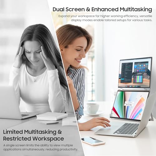 wisecoco 15.6" Dual Screen Touch Portable Monitor for Laptop Screen Extender IPS 1080P 360°Foldable Stacked Display with Kickstand HDMI USB-C for PC Laptop Windows Mac Driver-Free Flip S5+