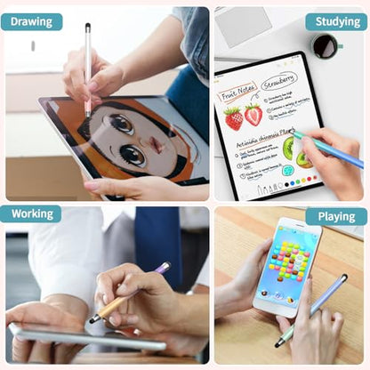Stylus (8Pcs), 2 in 1 Stylus Pen for Touchscreen, High Precision and Sensitivity Double Rubber Tips, Compatible with iPad/iPhone/Samsung/Android Tablets and Other Capacitive Touch Screen (Black) - color: Black
