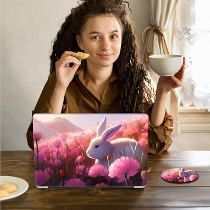 Laptop Skin Sticker Decal 15.6 Inch,12 13 13.3 14 15 15.6 in Laptop Netbook Skins for Notebook,Art Decal Removable Waterproof Scratch Resistant,Universal Vinyl Cover,Bunny Pink Flower - color: Bunny Pink Flower