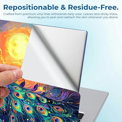 Reusable Universal Laptop Skin Sticker, Cut to Fit for 11.6–15.6 Inch Laptops, Waterproof Protective Film, No-Residue - Mystic Peacock - color: Mystic Peacock
