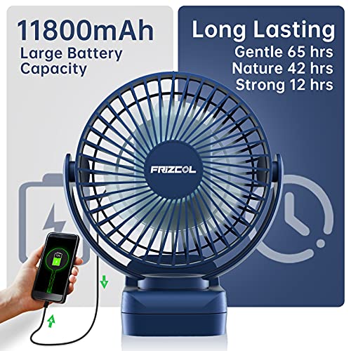 Clip on Fan, 65H Working Time Rechargeable Fan with LED Lights/Remote/Hooks | 12000mAh Battery Powered Fan with Strong Clamp, Small Desk Fan Mini Fans for Tents Travel Outdoor Camping Golf Cart Stroller - color: Dark Blue