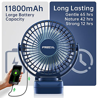 Clip on Fan, 65H Working Time Rechargeable Fan with LED Lights/Remote/Hooks | 12000mAh Battery Powered Fan with Strong Clamp, Small Desk Fan Mini Fans for Tents Travel Outdoor Camping Golf Cart Stroller - color: Dark Blue