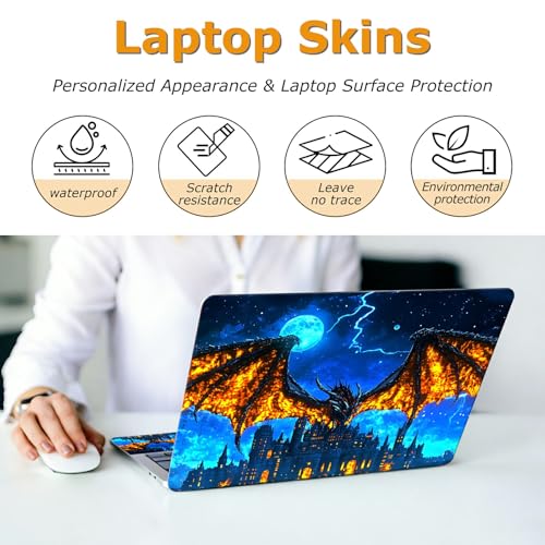 Universal Laptop Skin Sticker with 2 Wrist Pad Decals, 3-Piece Removable Vinyl Laptop Cover, Castle Dragon Waterproof Anti-Scratch, Easy-Trim Fit for 13.3" 14" 15.6" Laptops - color: Castle Dragon