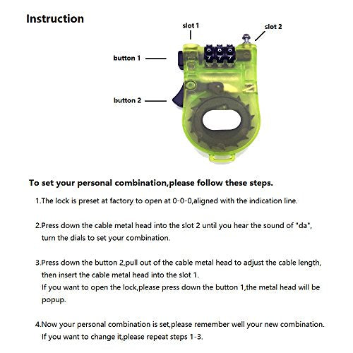 Crysto 3-Foot Retractable Cable Password Lock - color: Green