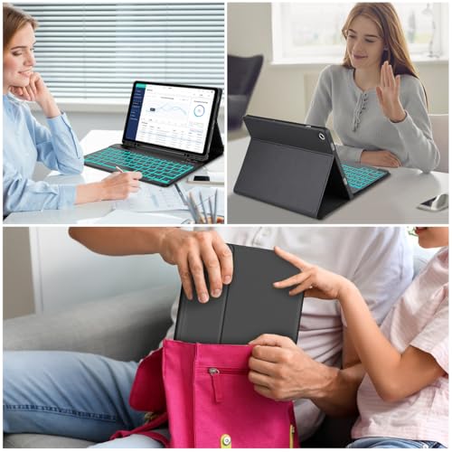 Keyboard Case for Galaxy Tab A9 Plus 5G 11 Inch 2023 (SM-X210/X216/X218), 7 Color Backlit Detachable Tablet Keyboard Cover with S Pen Holder for Samsung Galaxy Tab A9+ 11" (Black) - color: Black
