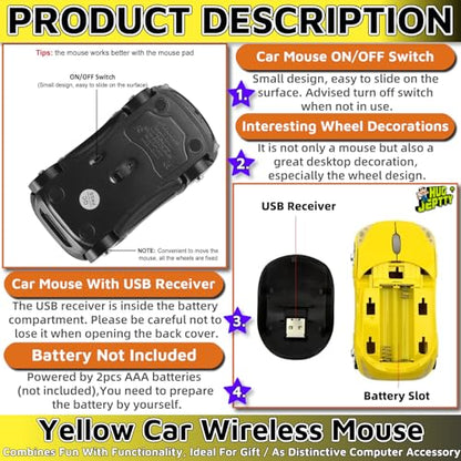 Yellow Wireless Mouse，1600DPI 2.4G with USB Reciver Car Mouse for Computer Wireless Computer Mouse Wireless Cute Wireless Mouse for Laptop Tablet for Mac OS Windows （Yellow） - color: Yellow