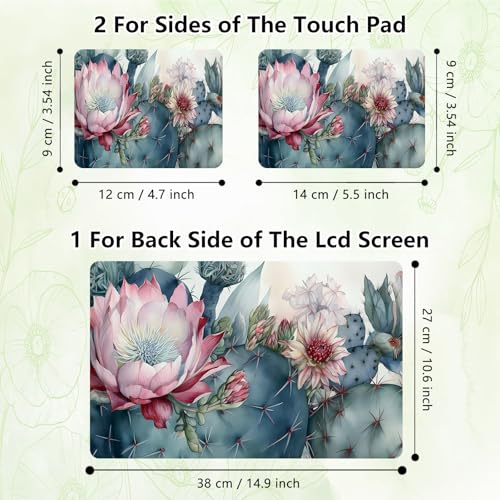 Laptop Skin Sticker Decal, Universal Reusable Vinyl Laptop Cover for 12" 13" 13.3" 14" 15" 15.4" 15.6" Notebook PC, Reusable Waterproof Scratch-Resistant with 2 Wrist Pads,Art Cactus Flower - color: Art Cactus Flower