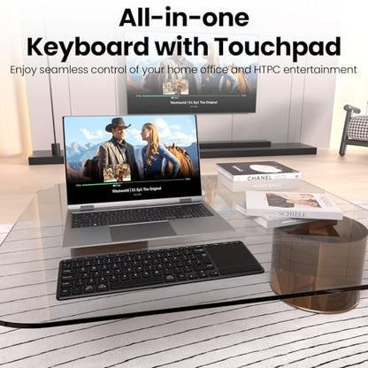 Rechargeable Wireless Keyboard with Touchpad Multi-Device Computer Keyboard with Trackpad 2.4G and Bluetooth Wireless Touch TV Keyboard for PC/Laptop/Tablet/Smart TV