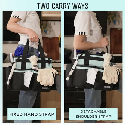 SCAVATA Compact Wearable Cleaning Caddy with Handle & Shoulder Straps | Small Cleaning Supplies Organizer, Under Sink & Car Cleaning Tools Storage Bag for Housekeepers Cleaners, Baby Blue - color: BabyBlue