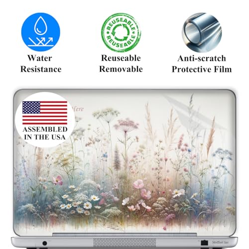 Custom Design Laptop Skin Sticker Cover Art Decal with Wrist Pad, Customize Your Text (15-15.6 Inch, Wild Flowers) - color: 3610, size: 15 - 15.6 Inch