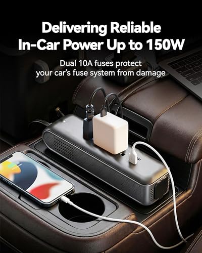 ERAYAK 150W Cigarette Lighter Adapter Car Power Inverter DC 12V to 110V AC with 3 AC Outlets, 18W USB-C, USB-A & Extra 12V Socket for Laptop, Phone, Tablet, Game Console