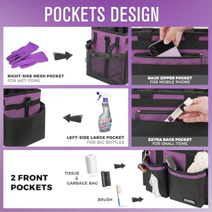 SCAVATA Compact Wearable Cleaning Caddy with Handle & Shoulder Straps | Small Cleaning Supplies Organizer, Under Sink & Car Cleaning Tools Storage Bag for Housekeepers Cleaners, RoyalPurple - color: RoyalPurple
