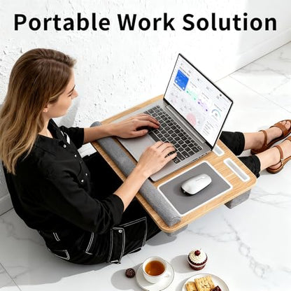 Home Office Lap Desk with Wrist Rest Wrist Rest, Mouse Pad, and Phone Holder Large Laptop Bed Desk for Notebook, Laptop, Tablet, Lap Stand Fits Up to 17 Inch Laptops (Woodgrain) - color: Woodgrain, size: Large