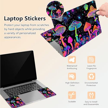 Laptop Skin Sticker Decal 15.6 Inch,12 13 13.3 14 15 15.6 in Laptop Netbook Skins for Notebook,Art Decal Removable Waterproof Scratch Resistant,Universal Vinyl Cover,Colorful Mushroom - color: Colorful Mushroom