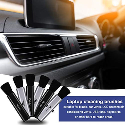 Patelai 6 Pack Retractable Keyboard Cleaning Brushes, Anti-Static Soft Bristle Mini Electronics Duster for Laptop, Camera, Phone, Car Interior, Black/Silver