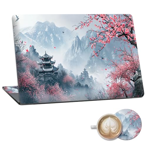 Laptop Skin Sticker Decal 15.6 Inch,12 13 13.3 14 15 15.6 in Laptop Netbook Skins for Notebook,Art Decal Removable Waterproof Scratch Resistant,Universal Vinyl Cover,Peach Blossom Landscape - color: Peach Blossom Landscape