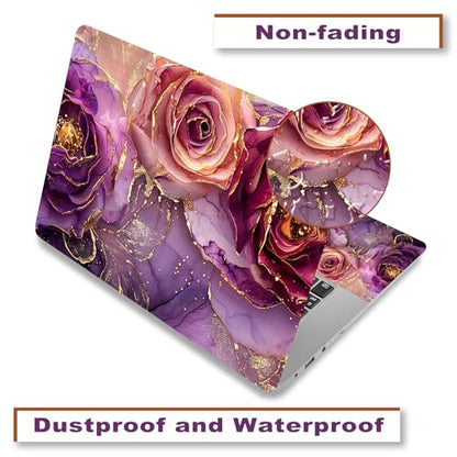 Laptop Decal Sticker Skin Cover, 12" 13.1" 13.3" 14" 15" 15.4" 15.6" Laptop Netbook Vinyl Art Skin Sticker Cover Notebook PC Protector (2 Wrist Pad Included), Removable Reusable, Marble Flowers - color: Marble Flowers