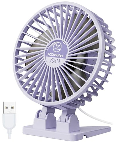 JZCreater USB Desk Fan, Mini Fan Portable, 3 Speeds Desktop Table Cooling Fan, Plug in Power Fan, Rotation Strong Wind, Quiet Personal Small Fan for Home Desktop Office Travel Bedroom, Purple - color: Purple
