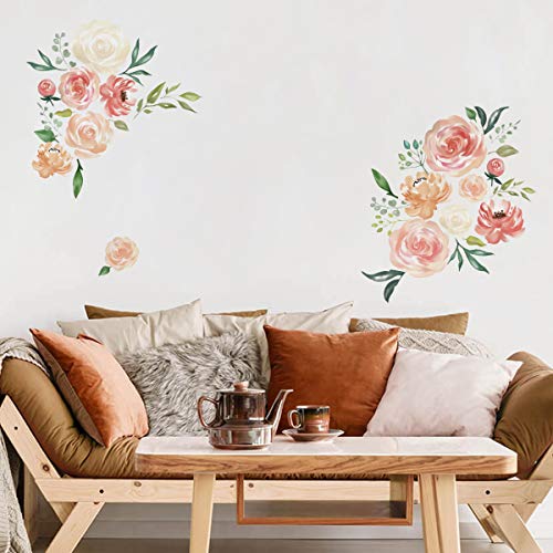 Peony Flowers Wall Stickers DIY Leaves Wall Decals Art Decor for Girls Bedrooms Living Room