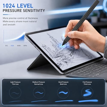 Pen for Surface Pro 11/10/9/8/X, Surface Laptop/Book/Go/Studio, Kobo | Palm Rejection, 1024 Pressure, 2500H Battery Life Active Stylus Pencil for Student Note-Taking & Artist Business Drawing - color: Dark Black