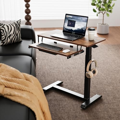 ETHU Overbed Table with Wheels, Upgrade Medical Table with Drawer, Hospital Bed Table, Workstation Desk, Adjustable Overbed Bedside Rolling Laptop Desk, Walnut - color: Walnut