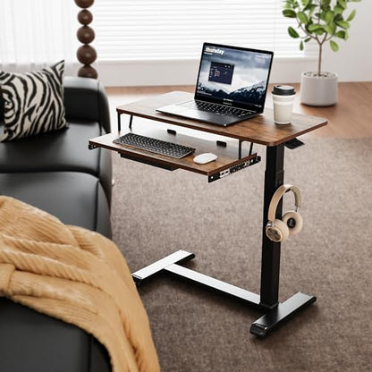 ETHU Overbed Table with Wheels, Upgrade Medical Table with Drawer, Hospital Bed Table, Workstation Desk, Adjustable Overbed Bedside Rolling Laptop Desk, Walnut - color: Walnut