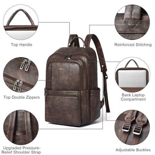 Leather 17 inch Laptop Backpack for Women, Large Travel Backpack Purse for Casual Daypack College Work Bag - color: Coffee