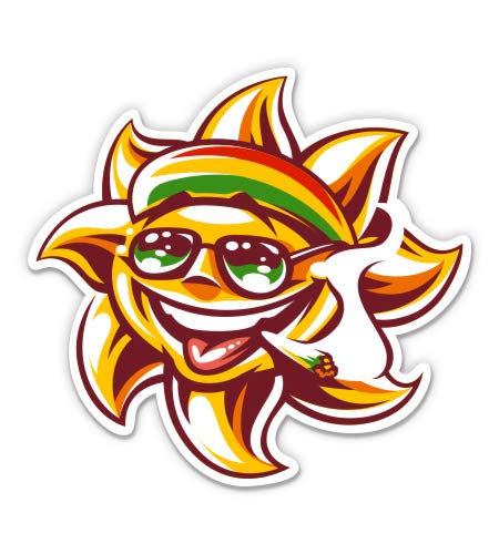 Rasta Weed Smoking Sun Jamaica Joint - 3" Vinyl Sticker - for Car Laptop I-Pad Phone Helmet Hard Hat - Waterproof Decal - size: 3"