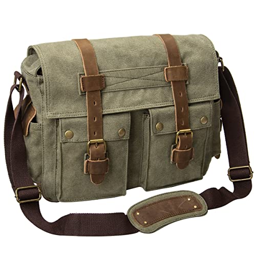 Men's Lightweight Vintage Waterproof Canvas DSLR SLR Shockproof Camera Shoulder Messenger Bag Sling Bag - color: Army Green